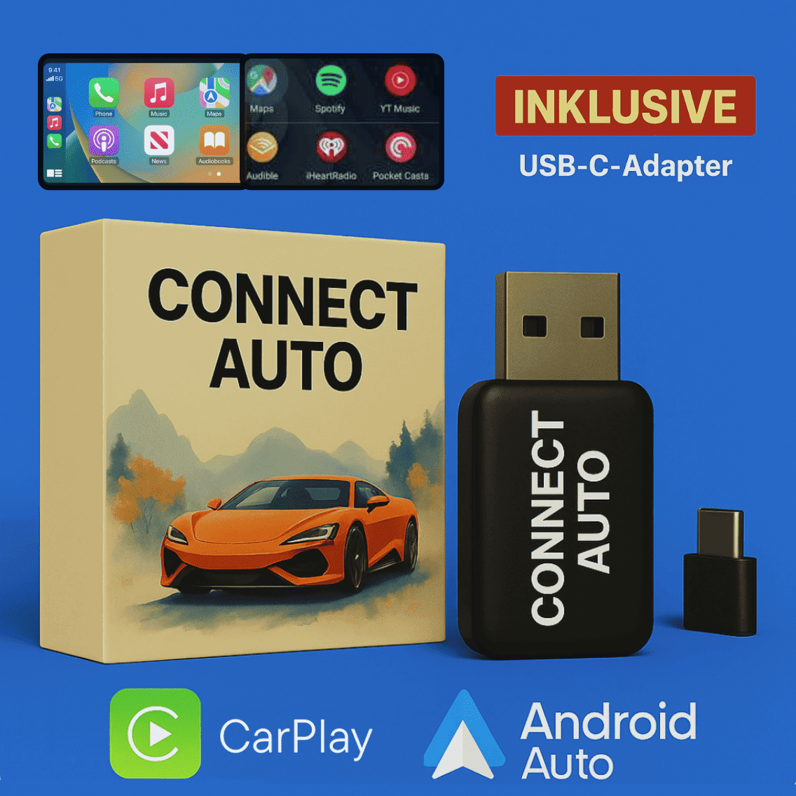 Connect Auto® + USB-C Adapter｜Kabelloses CarPlay in Sekunden